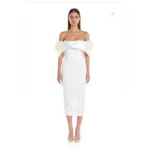 Gorgeous white off the shoulder midi dress.